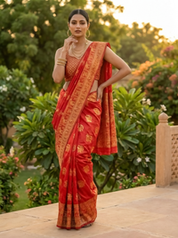 Mrs. SARDARNI Banarasi Jacquard Art Silk Saree - Red (Morni Collection)