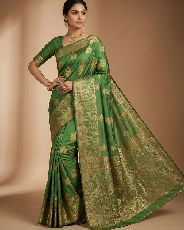 Mrs. SARDARNI Banarasi Jacquard Art Silk Saree - Lime Green (Morni Collection)