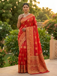 Mrs. SARDARNI Banarasi Jacquard Art Silk Saree - Red (Morni Collection)