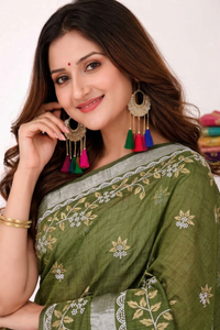 Elegant Olive Green Bampar Design Saree with Silver Embroidery | Premium Ethnic Wear | Mrs. SARDARNI