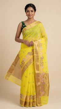 Radiant Yellow Bampar Design Saree with Gold Zari Border | Premium Ethnic Wear | Mrs. SARDARNI